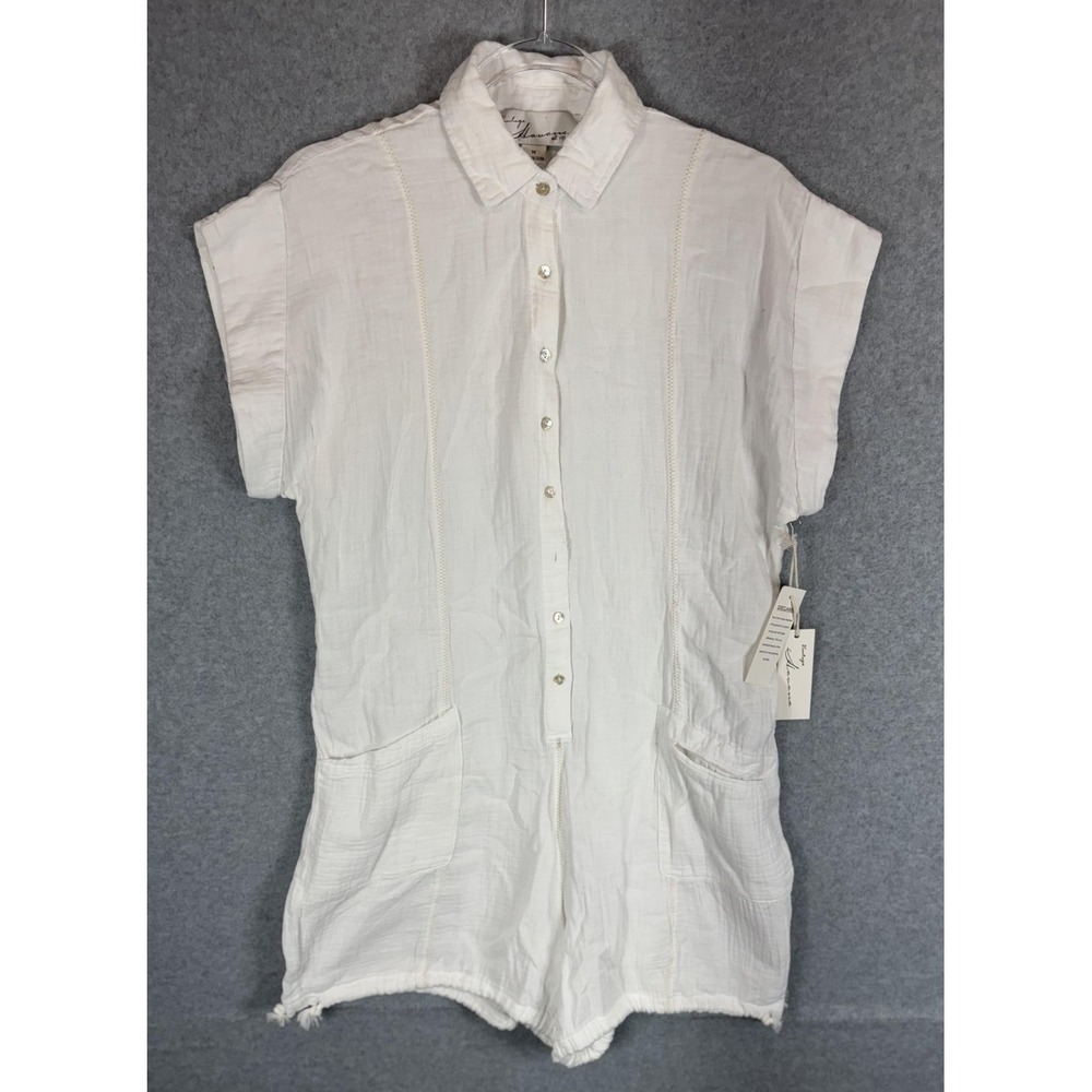 Vintage Havana Romper Womens Medium White Button Front Short Sleeve Pockets New